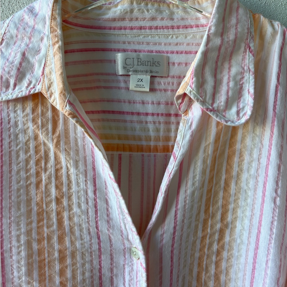 CJ Banks Stripe Cotton Size 2X 3/4 Sleeves Button V-Neck Grandmacore Pastel Boho - Picture 4 of 11